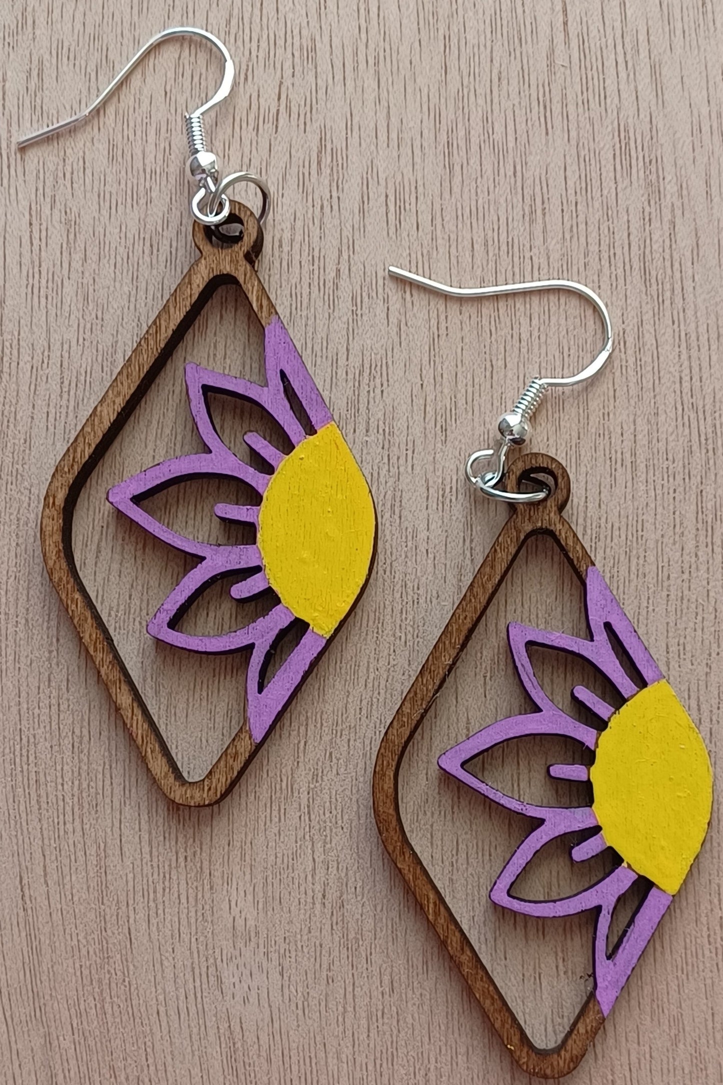 Wooden Hand-Painted Flower Earrings