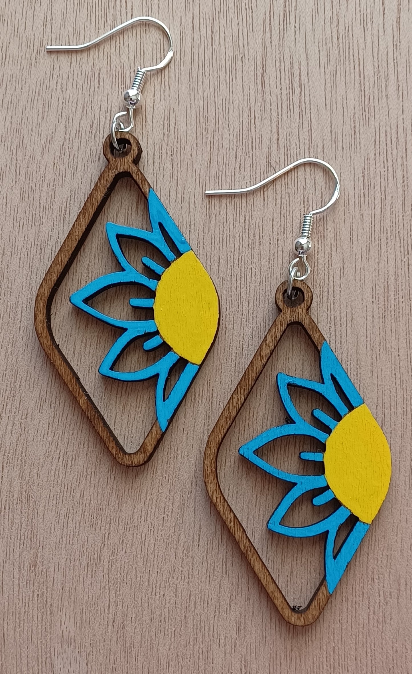 Wooden Hand-Painted Flower Earrings