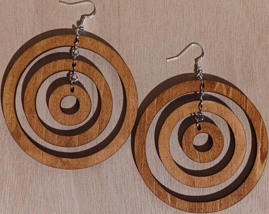 Wooden 3 Circle Earrings