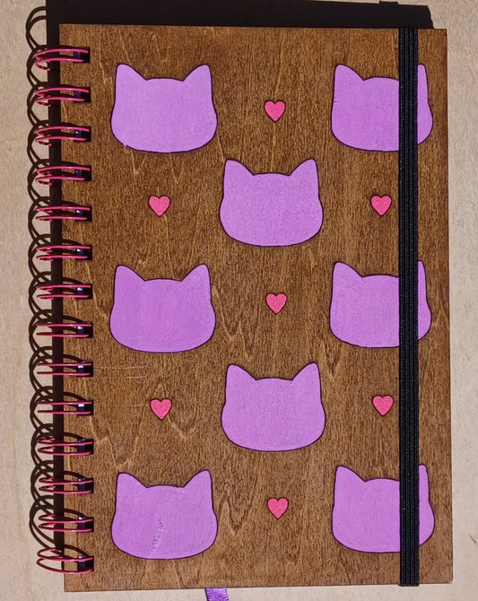 Painted Wooden Cats and Hearts Notebook