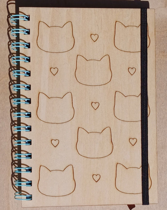 Wooden Cats and Hearts Notebook