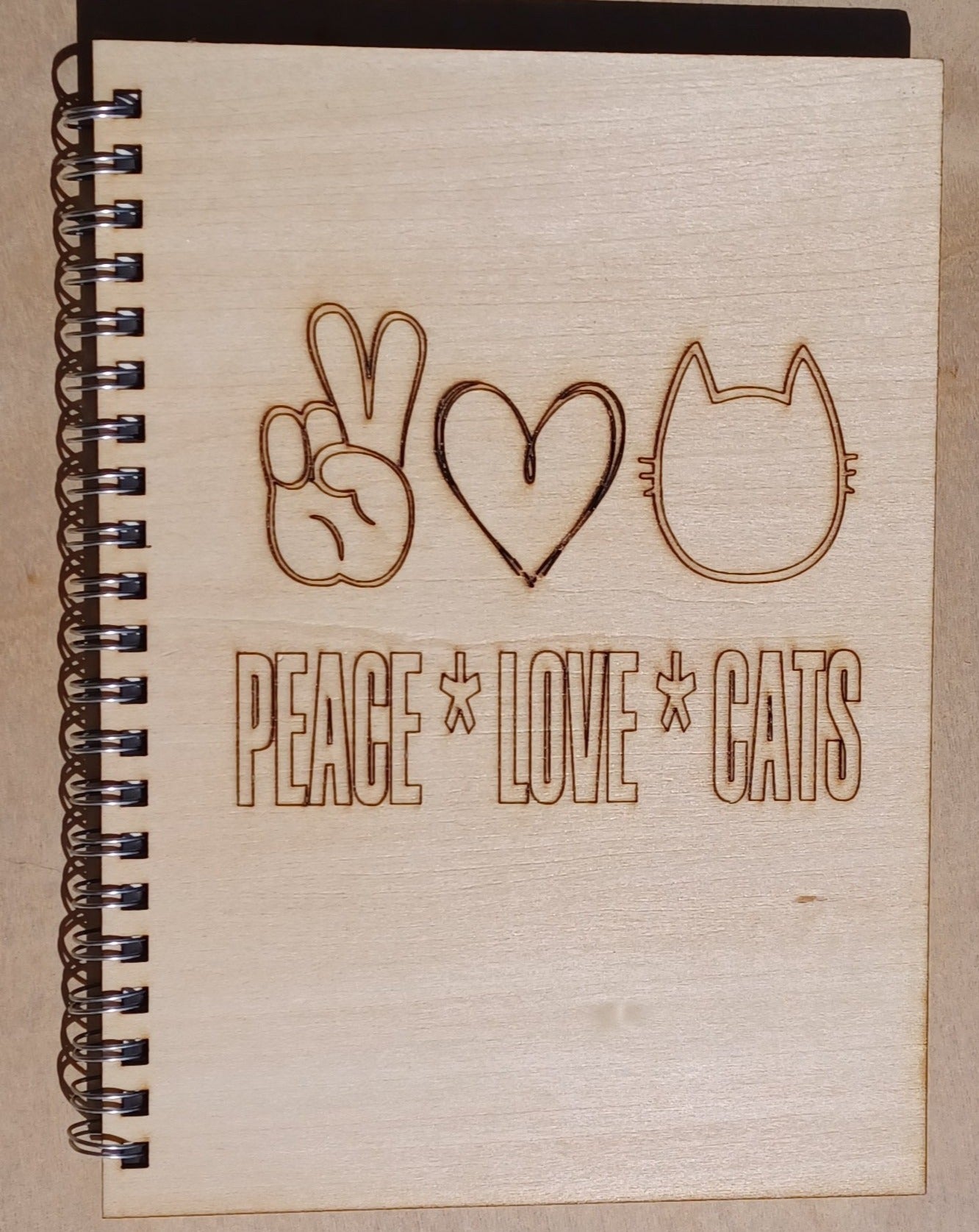 Peace Love Cats Wooden Notebook