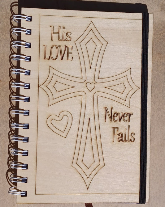 His Love Never Fails Wooden Notebook