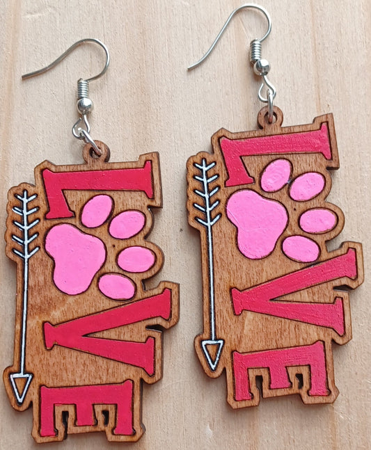 Love with Paws Wooden Earrings