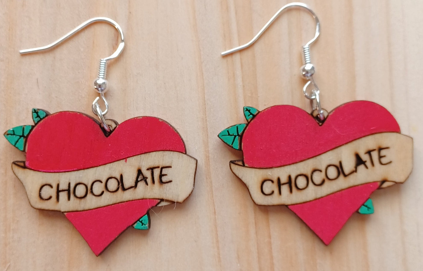 Wooden Heart Tattoo Earrings