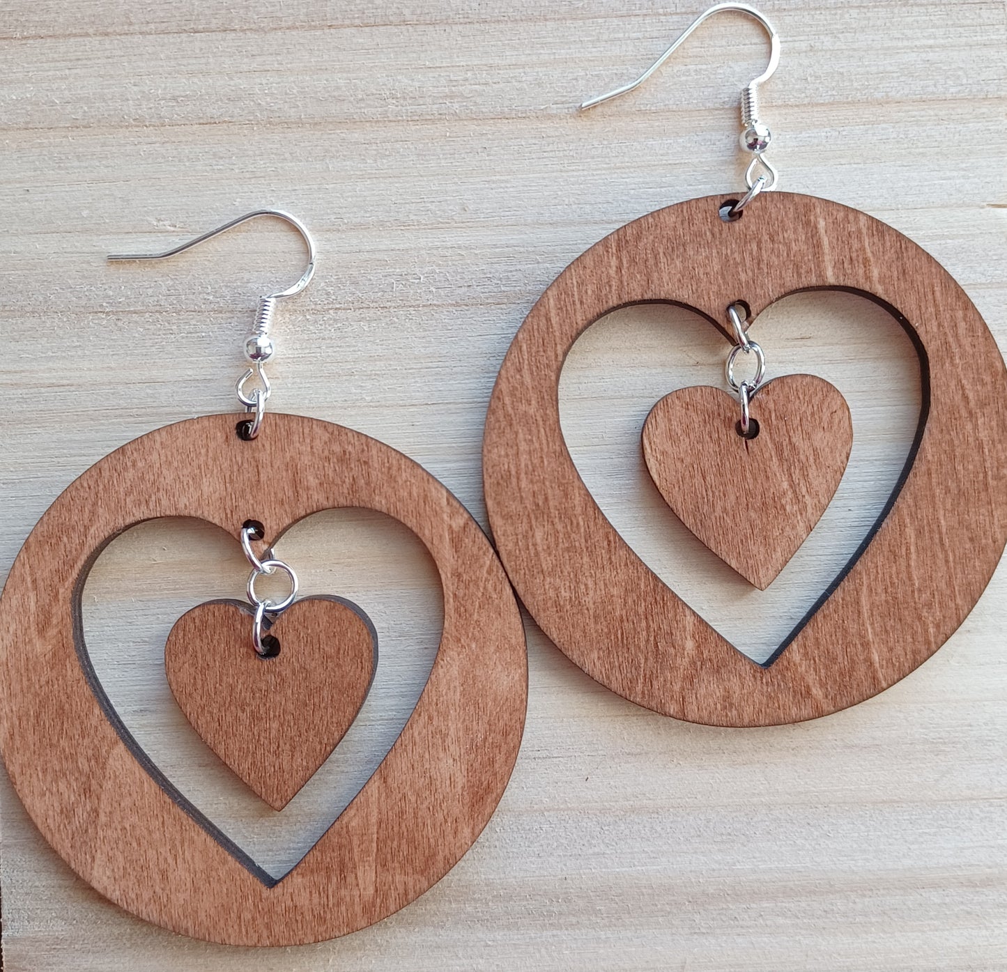 Wooden Dangle Heart Earrings